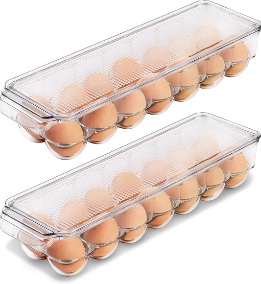 Utopia Home Egg Container With Lid & Handle for Refrigerator, Pack of 2 - Clear Egg Holder for Kitchen Storage