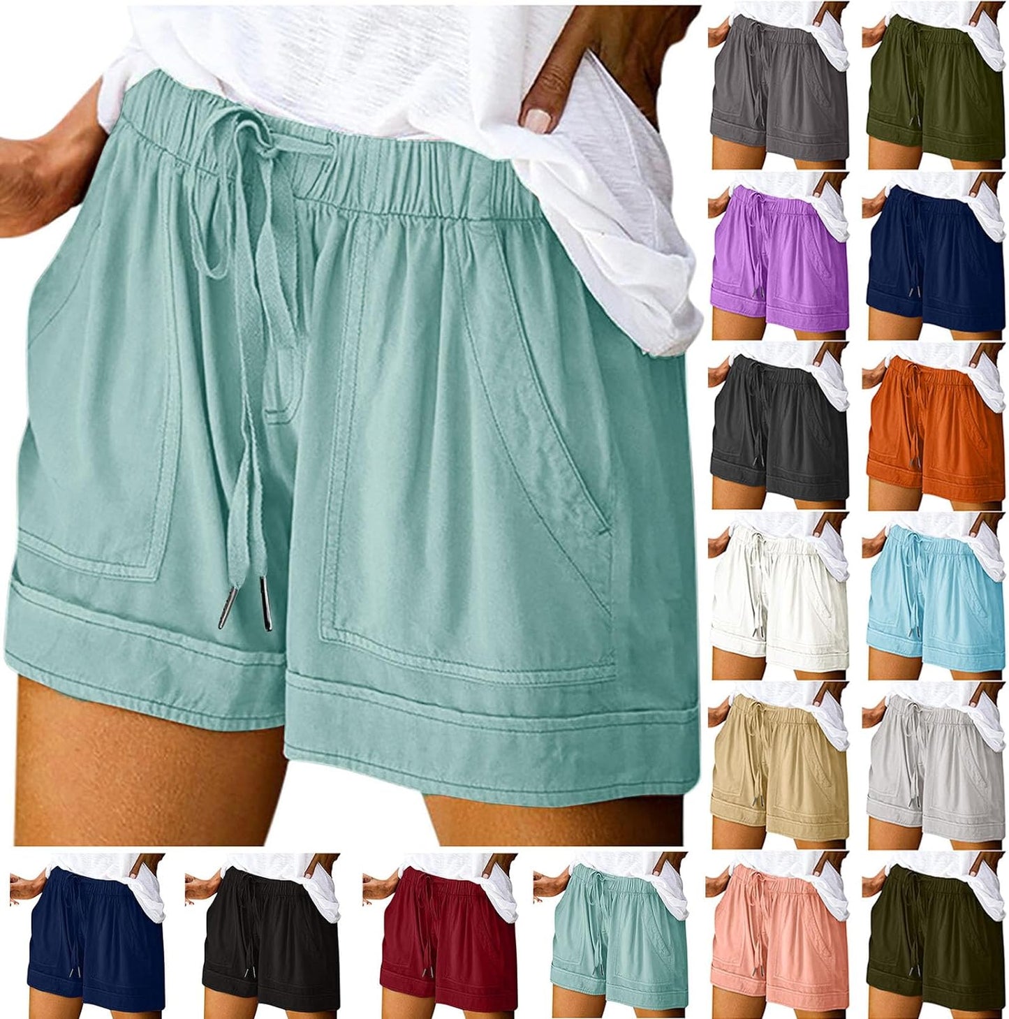Womens Shorts Casual 2024 Summer Beach Drawstring Shorts with Pockets 5 Inch Loose Cute Vacation Trendy Lounge Clothes