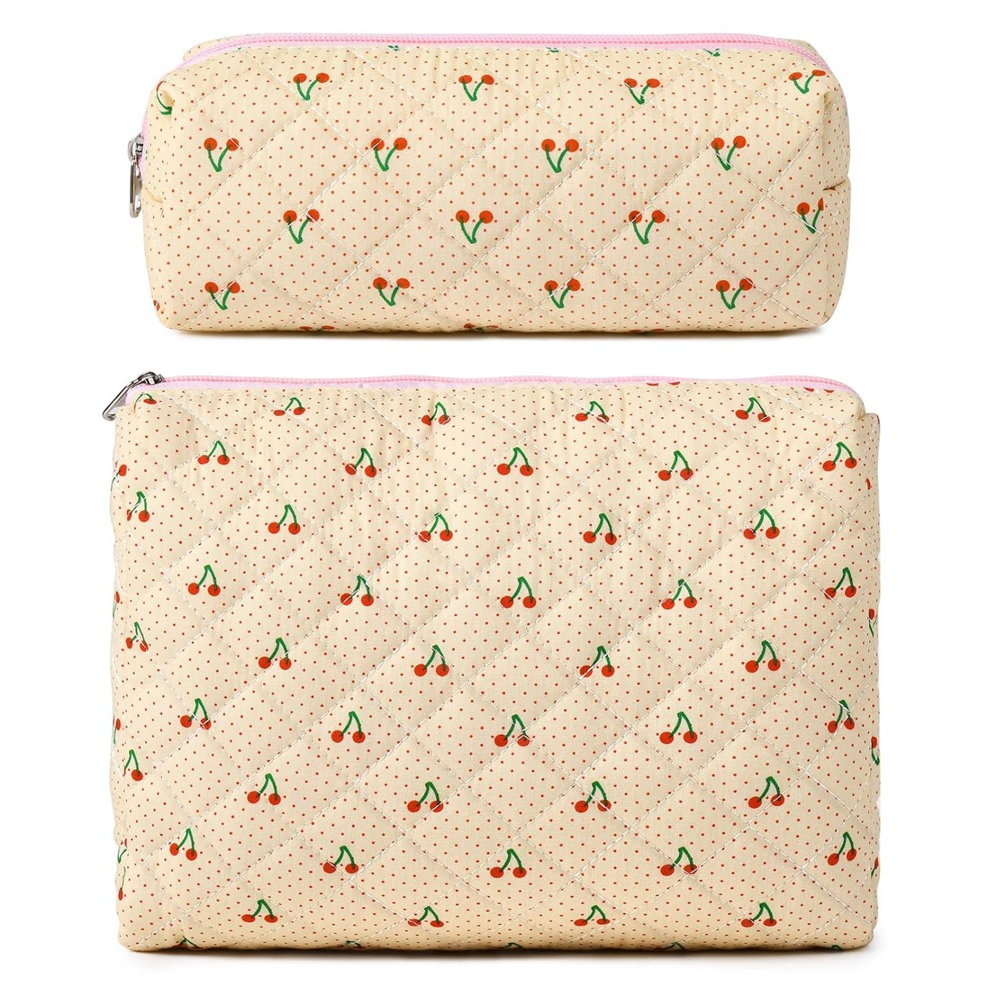 2 Pieces Makeup Bag Large Checkered Cosmetic Bag Pink Capacity Canvas Travel Toiletry Bag Organizer Cute Makeup Brushes Aesthetic Accessories Storage Bag for Women