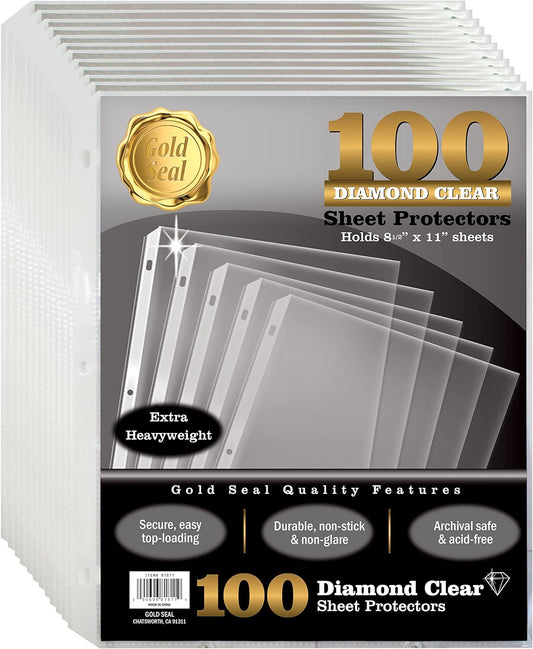 100 Count Diamond Clear Extra Heavyweight Sheet Protectors, 4 mils Strong,8.5 x 11", Top Load, 100 Pack