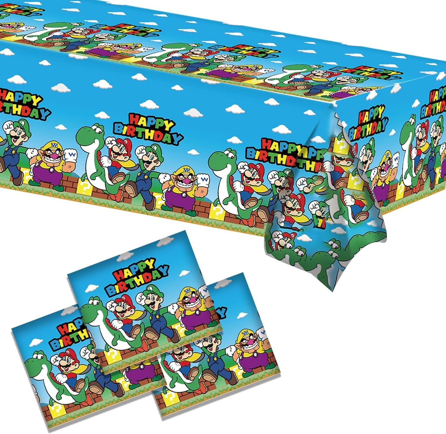 3 Pcs Super Brothers Disposable Game Tablecloth, Birthday Party Decorations Cartoon Tablecloth Party Table Cover for Birthday Party Supplies