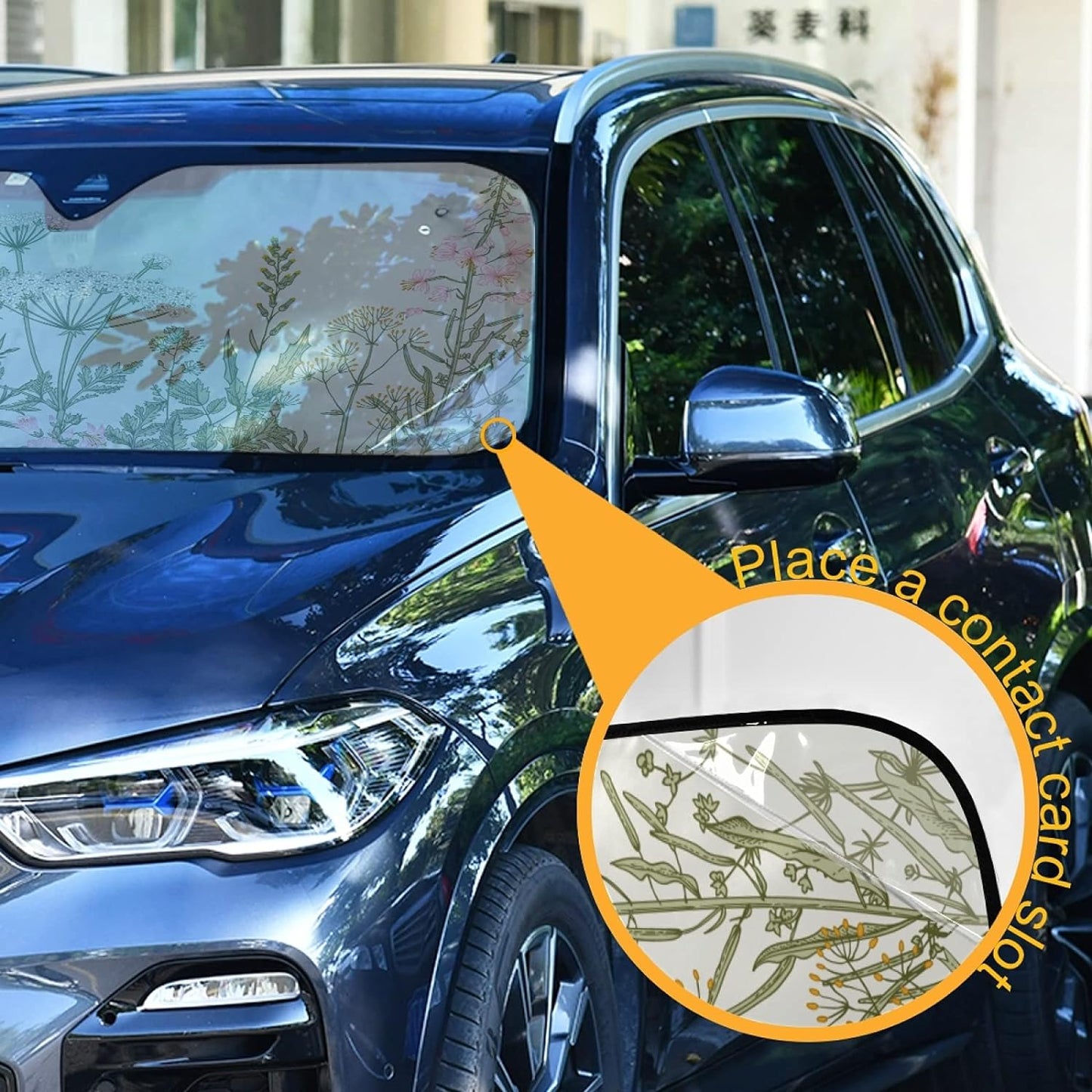 xigua Vintage Colorful Herbs Wild Flowers Floral Car Windshield Sunshade Foldable Front Window Sun Visor Protector for Car,SUV,Truck - Keep Vehicle Cool,55 x 27.6 Inch