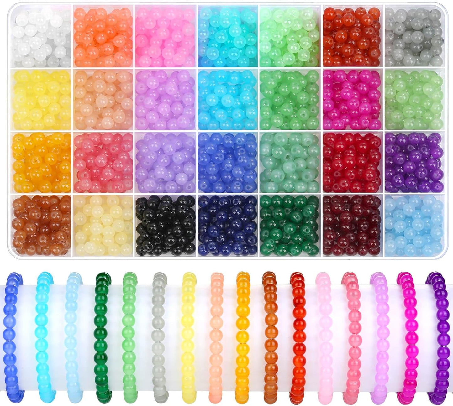 1400 Pieces 6mm Round Glass Beads for Jewelry Making, 28 Colors Crystal Beads for Bracelets Jewelry Making and DIY Crafts(Solid Color)
