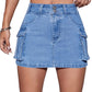 Women's Low Waist Button Bodycon Mini Cargo Denim Skirt with Pocket-A