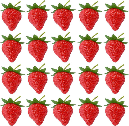 20 Pieces Artificial Strawberry Lifelike Fruit Plastic Strawberries Photography Prop Home Kitchen Cabinet Party Ornament, Small