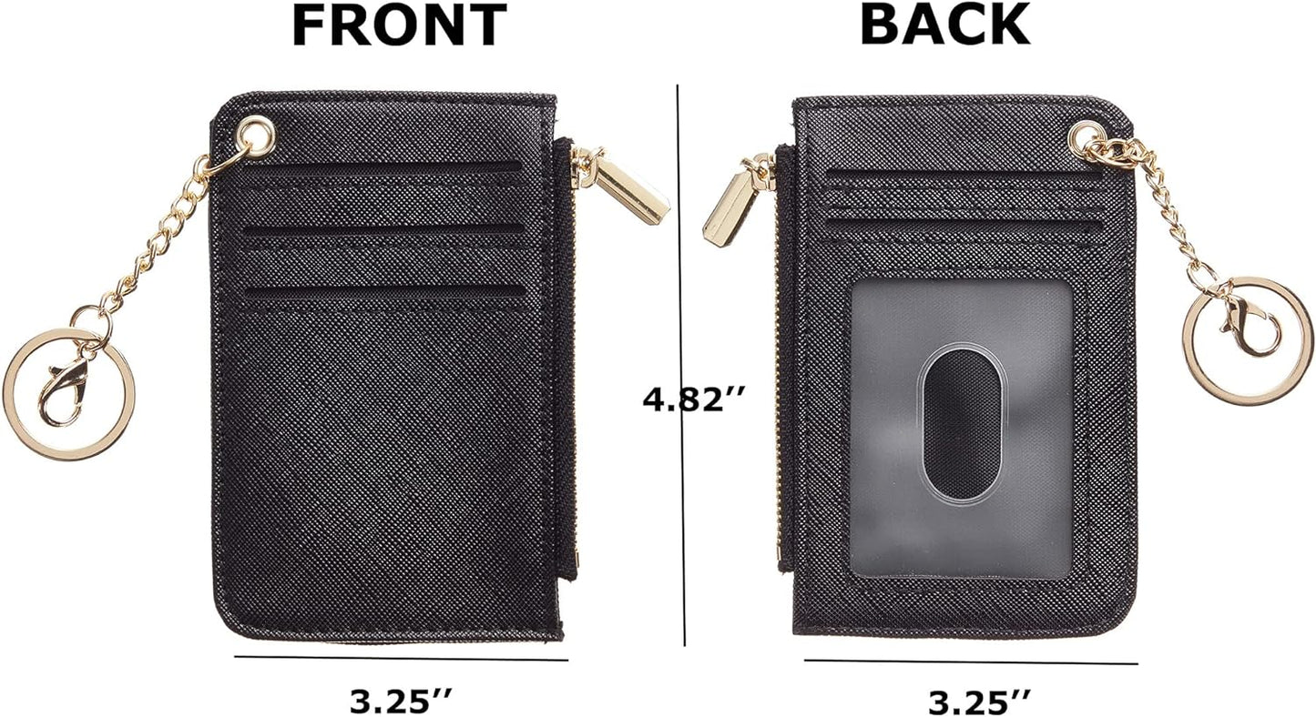 Womens Keychain Wallet Slim Front Pocket Minimalist RFID Blocking Credit Card Coin Change Holder Purse Wallet (Black)