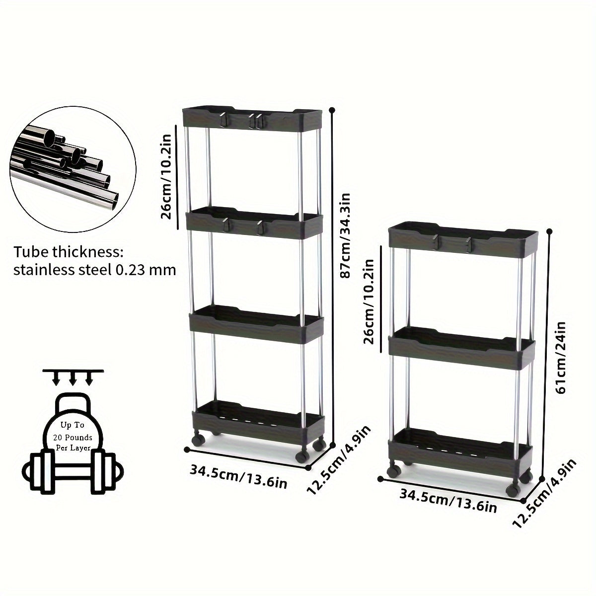 1pc 3/4 Layers Rolling Storage Cart, Bathroom Storage Mobile Shelf, Multifunctional Cart, Tower Shelf For Laundry Room And Other Narrow Spaces