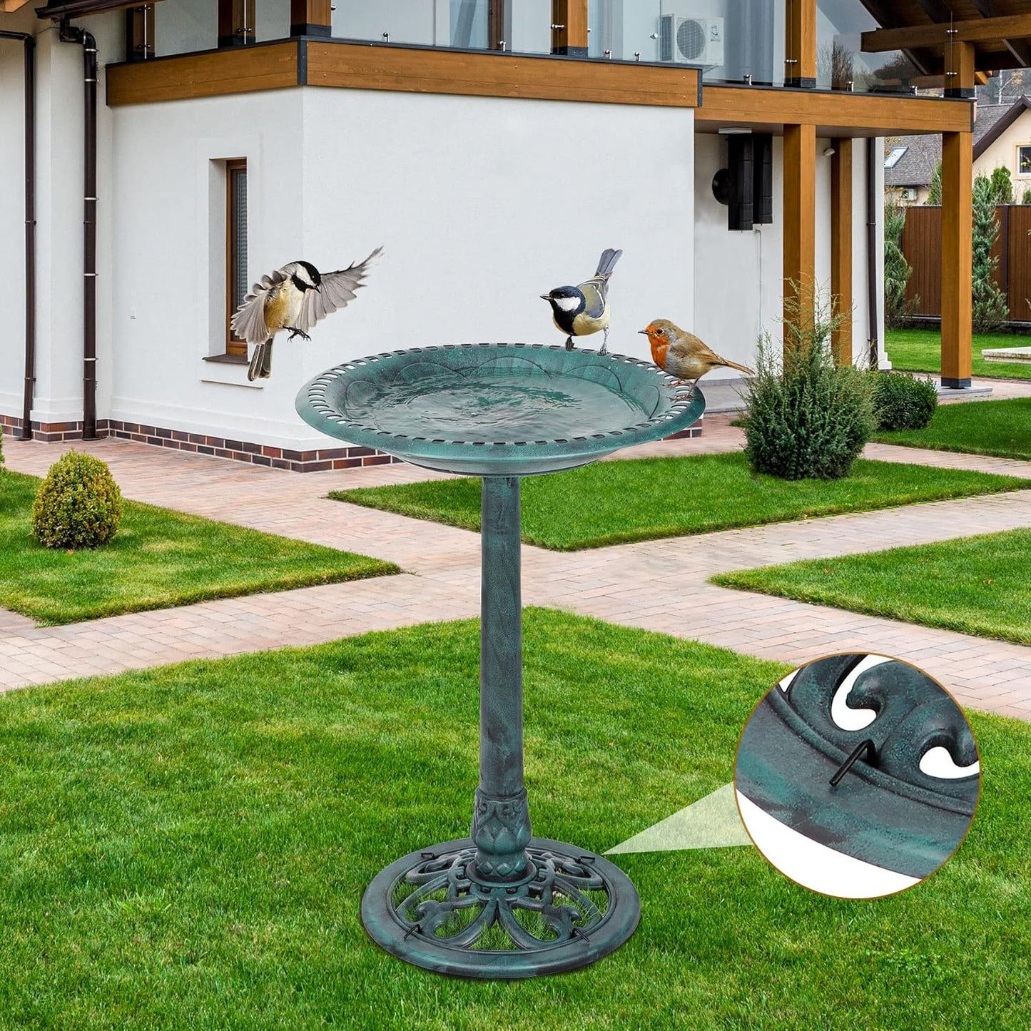 " H Resin Sitting Pair Bird Bath Pedestal Outdoor Garden Décor (Green)