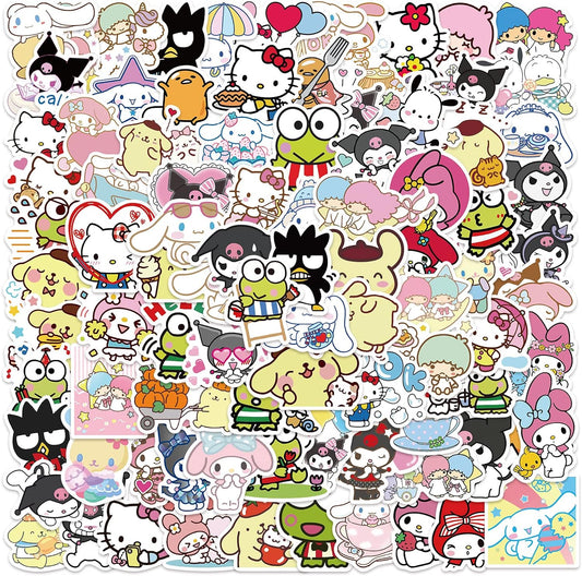 100Pcs Cute Stickers Cartoon Stickers MyMelody&Kurom Stickers Cinnamoroll Pompompurin Keroppi Pochaco Stickers Decals Assorteds Kawaii Sticker Gifts for Kids Teens Girls Adults