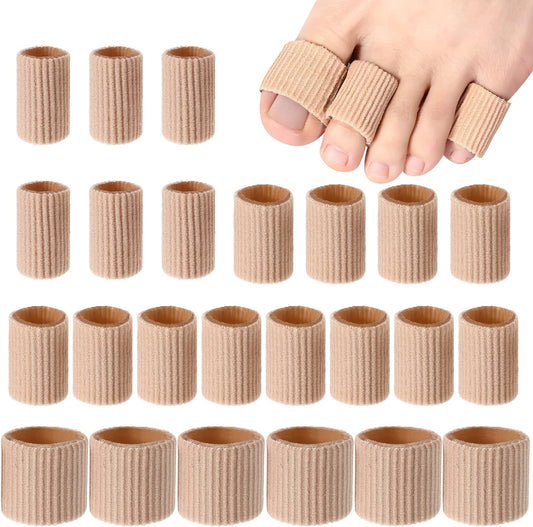 24 Pieces Toe Tubes 0.98 Inches Toe Cushion Tube Corn Pads for Toes Sleeves Soft Gel Protectors for Cushions Corns Blisters Calluses Toes and Fingers 3 Size (Brown)