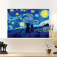 1pc Art Canvas Painting With Framed, Starry Night Cat Painting Spiral Night Starry Sky Canvas Wall Art Painting, Colorful Abstract Farmhouse Aesthetic Room Wall Decor