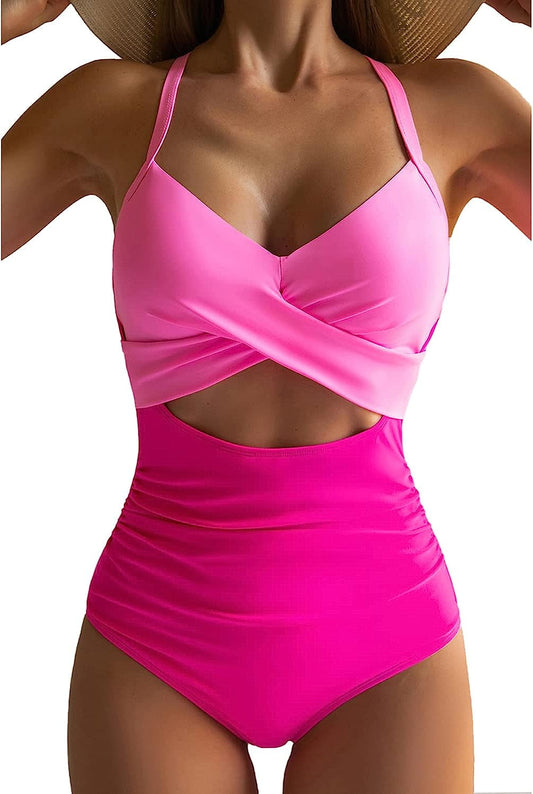 Women's Swimsuits One Piece Bathing Suit for Women Tummy Control Cutout High Waisted Bathing Suit Wrap Tie Back 1 Piece Swimsuit-W
