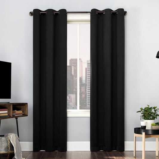 100% Blackout Grommet Curtain Panel in Black, 40" x 84", Black-W