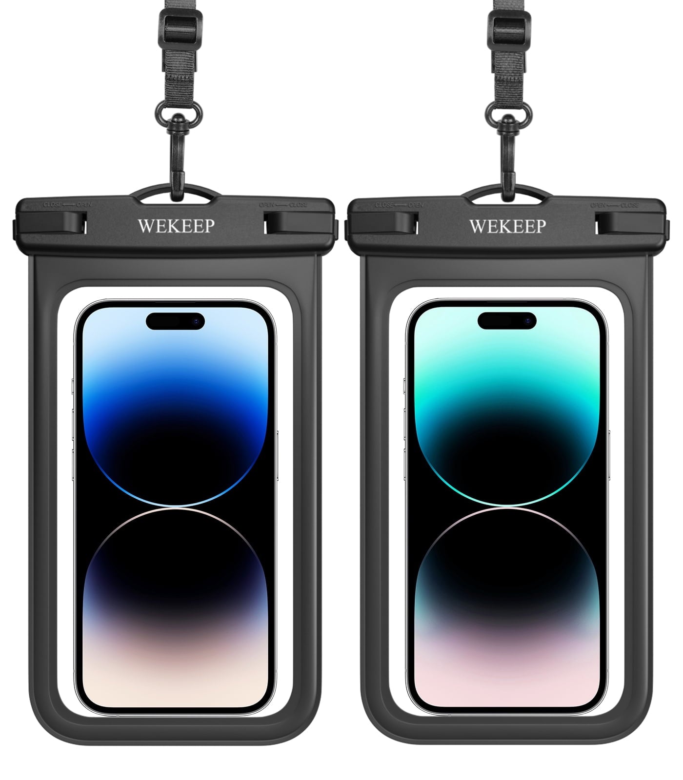 2 Pack Universal Waterproof Phone Pouch Up to 8.3"- IPX8 Cellphone Dry Case Compatible for iPhone 14 13 12 11 Pro Max SE XS Plus Samsung Galaxy A14 5G Cellphone (Black/Teal)-w