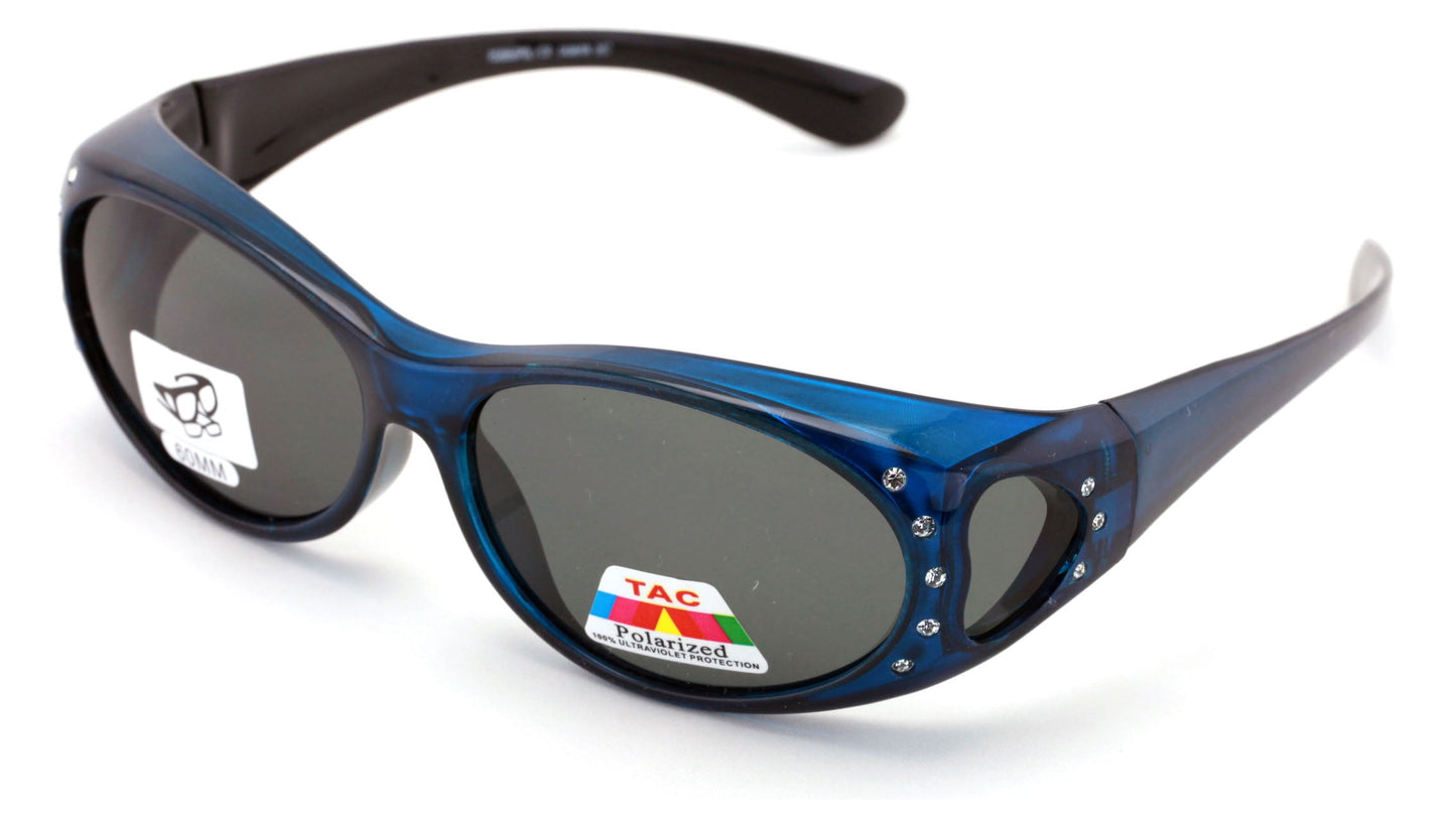 Womens Polarized Fit Over Glasses Sunglasses Rhinestone Rectangular Heart 60mm-W