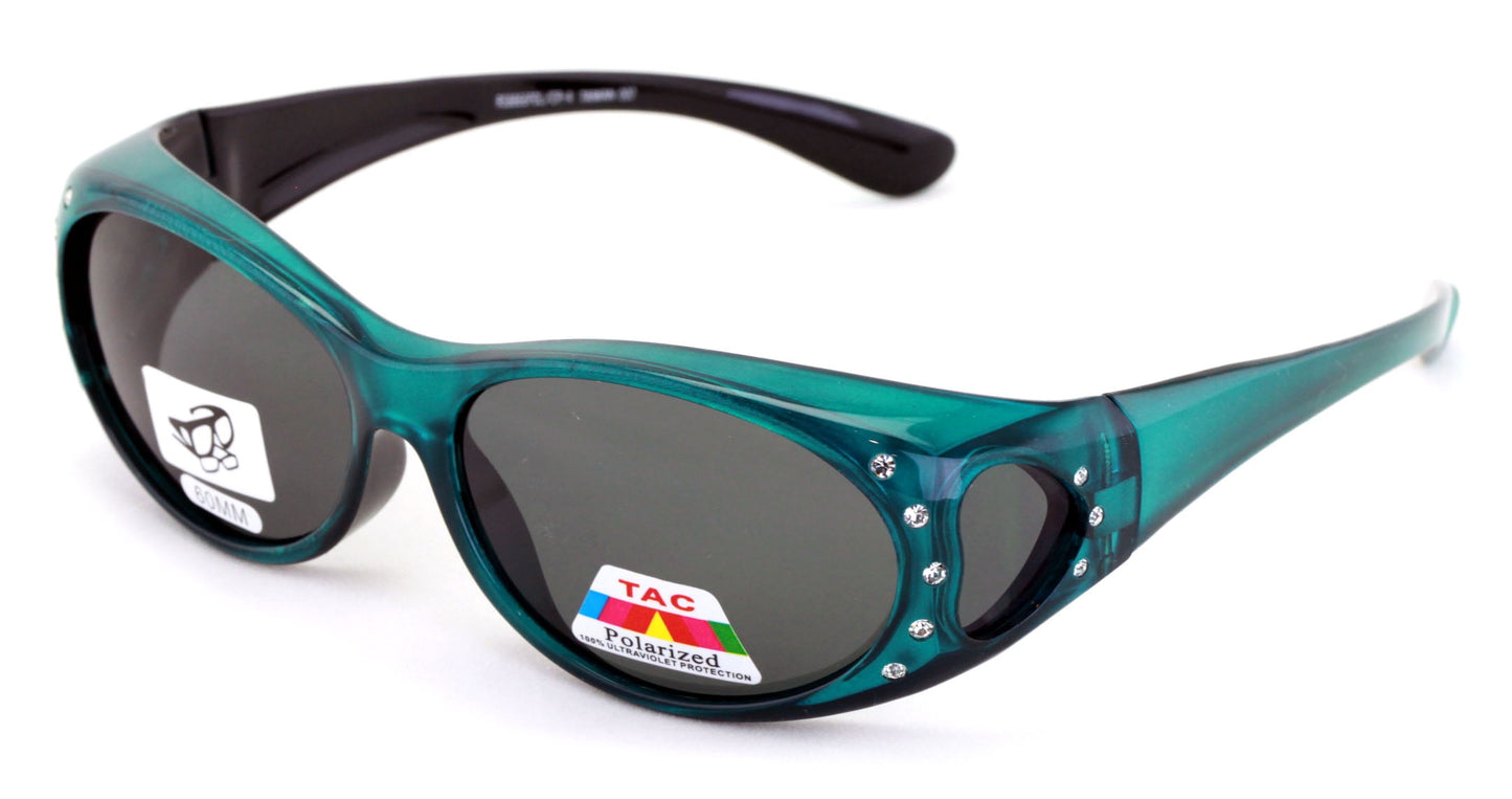 Womens Polarized Fit Over Glasses Sunglasses Rhinestone Rectangular Heart 60mm-W