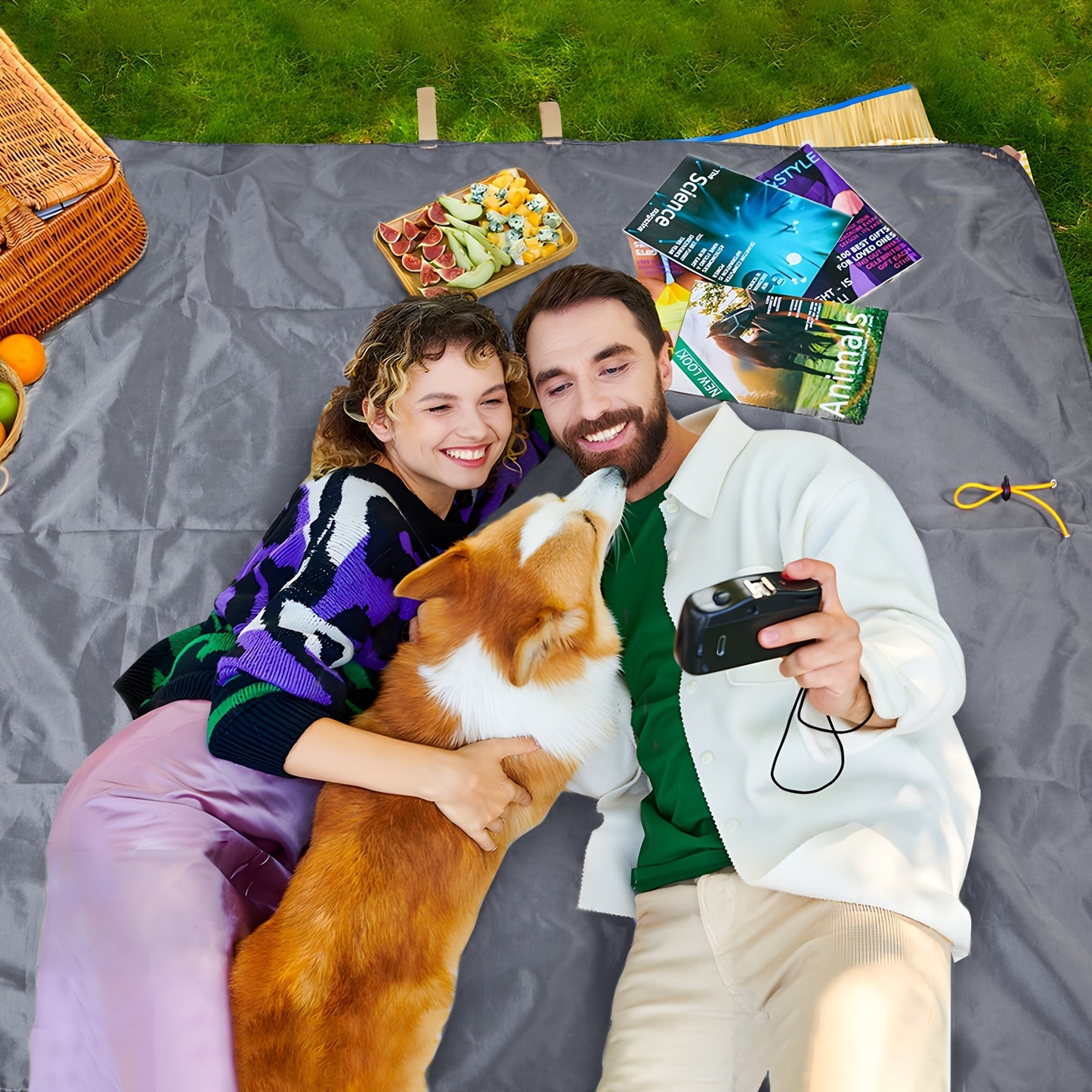 1Pack 4.5 feet x 4.5 feet Picnic Blankets Extra Large Outdoor for Picnic Mats/Beach Rugs Waterproof/Toys Quick Storage Bags/Tablecloths Beach Blanket Waterproof Sandproof, Machine Washable, for Grass Concert, Park, Lawn, Travel, Spring Summer