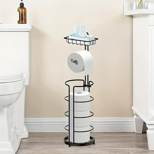 Toilet Paper Holder Stand with Shelf, Bathroom Freestanding Toilet Paper Stand with 4 Rolls Paper