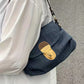 Vintage Denim Crossbody Bag, Trendy Mini Shoulder Bag, Women's Cloud Ruched Handbag & Flap Purse With Lock Buckle